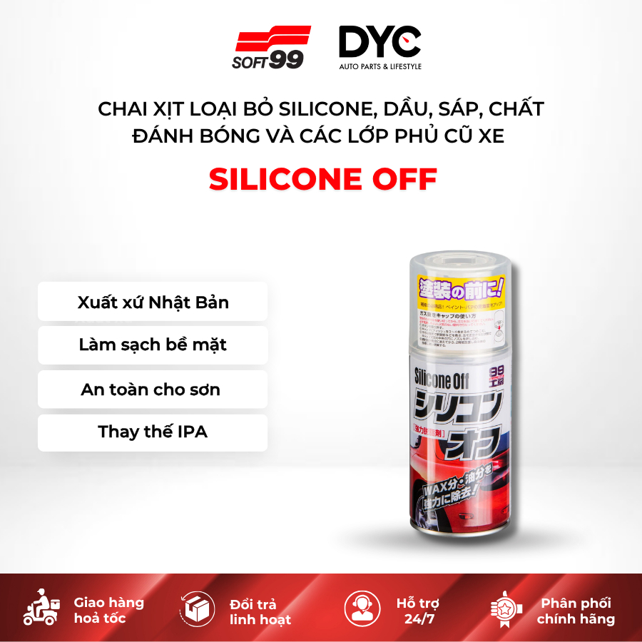 Chai Xịt Loại Bỏ Silicone, Dầu, Sáp, Chất đánh bóng xe Silicone Off Soft99 300ml