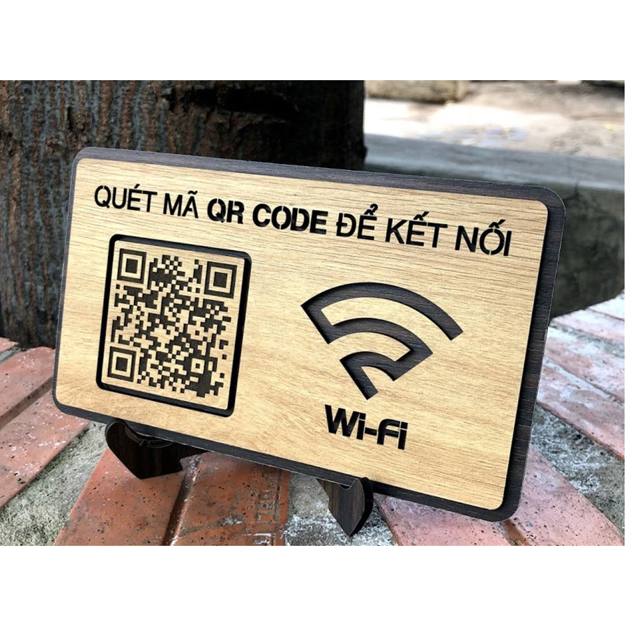 WiFi Wooden Board Bank ป้ายรหัส QR เชื่อมต่อ Wi-Fi หรือ Bank สําหรับคาเฟ่และร้านอาหาร