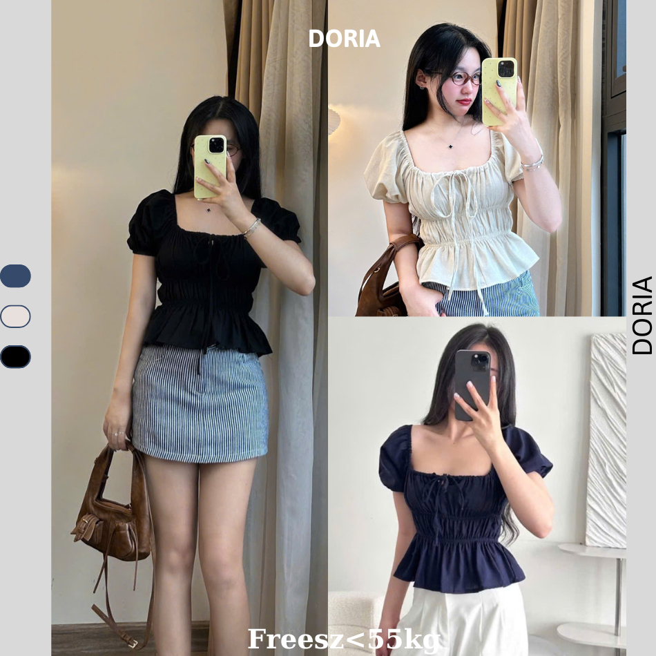 DORIA เสื้อเชิ้ตผู้หญิง babydoll เสื้อเชิ้ตผ้าลินินแขนสั้นเปิดไหล่ผู้หญิง BBD581_P8K3