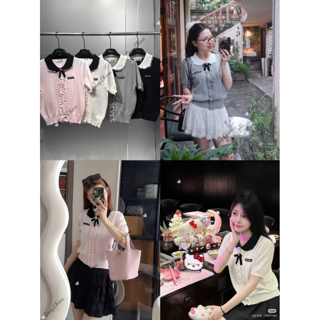 เสื้อสเวตเตอร์ลูกไม้คอปกบาง Mtg meom QCCC