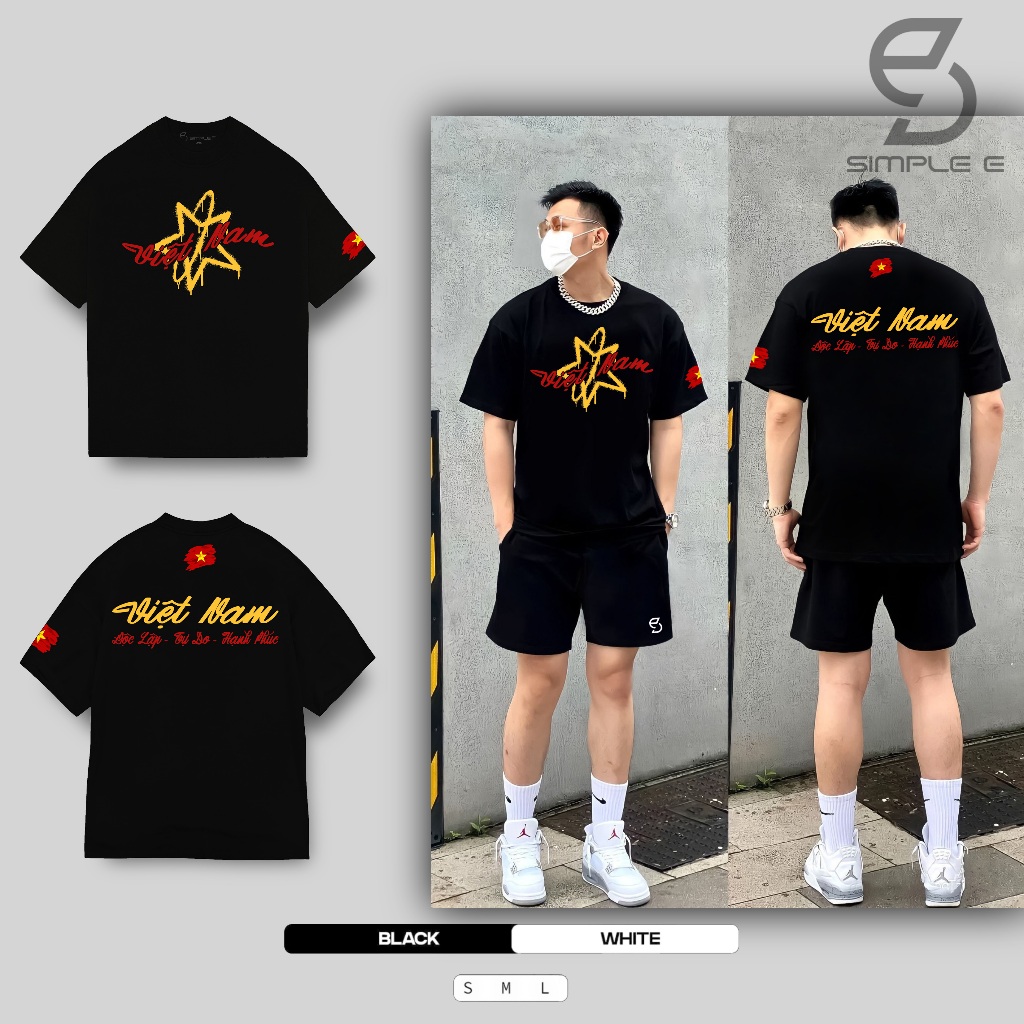 เสื้อยืด Unisex Local Brand BRAND SIMPLE "E" Form Oversize Cotton 100% Vietnam.