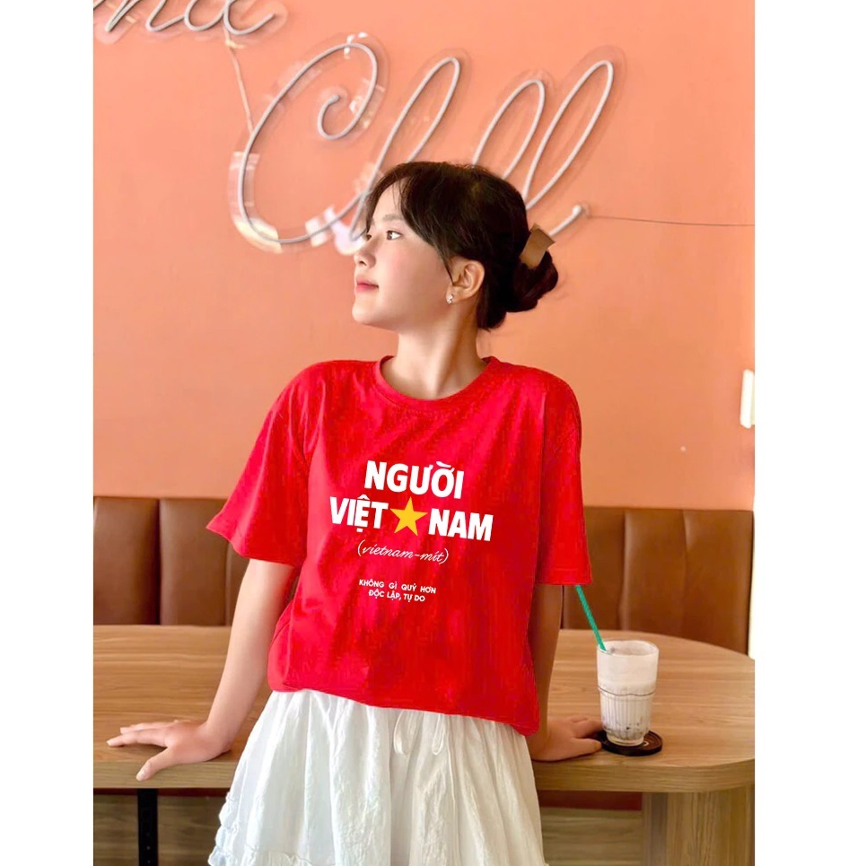 เสื้อยืดเวียดนามแขนสั้น Unisex สําหรับผู้ชายและผู้หญิง เสื้อยืดโอเวอร์ไซส์ผ้าฝ้ายทรงหลวมขั้นพื้นฐานสําหรับผู้หญิงและชาย