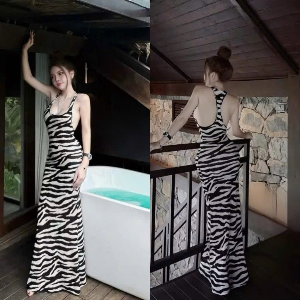 ชุดเดรสบอดี้คอนคล้องคอรูปตัว Y พร้อมยางยืดโฟมตาข่าย 2 ชั้น L390 v L090