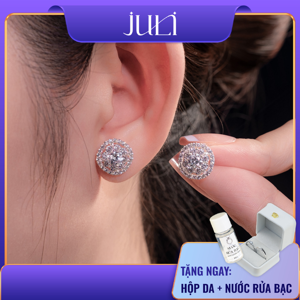 ต่างหูทรงสี่เหลี่ยมพร้อมเพชร 4ลี้ 1 ชิ้นและ 12 มอยซาไนต์ สําหรับผู้หญิง | ตลอดไป | KT5569 JULI SHOP