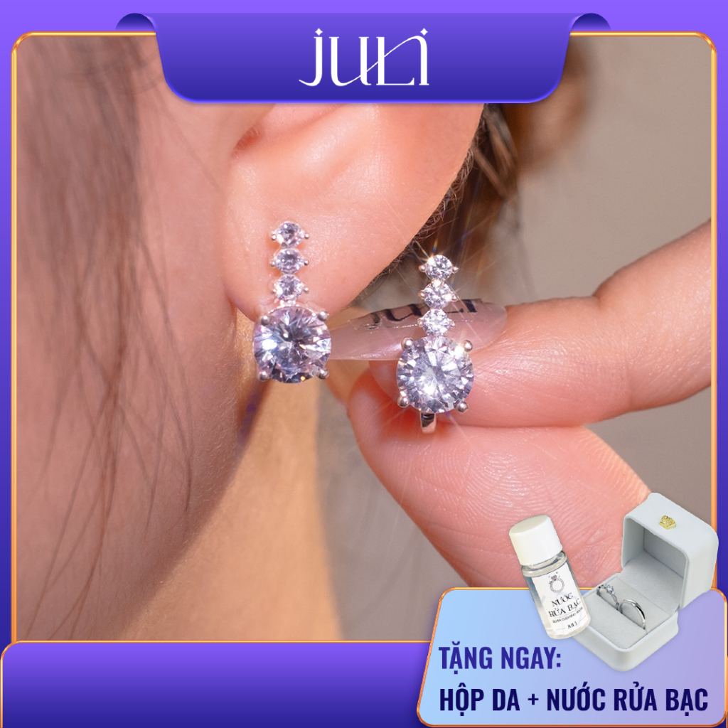 ต่างหูหมูไก่เพชรเทียม 7ลี้ 3 เม็ด 2.5ลี้ - เงินอิตาลีคุณภาพสูง | นําหูสดใส - หรูหรา | KT6739 จูเลีย