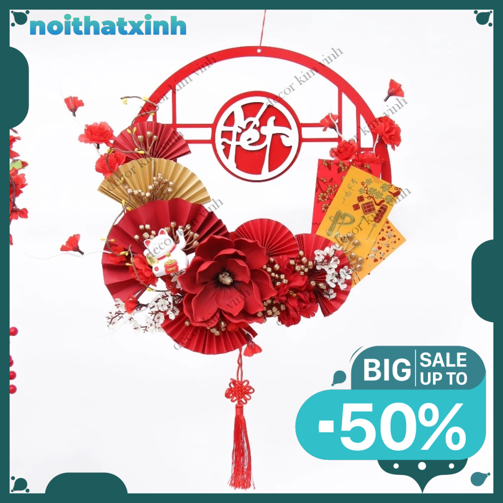 Tet พวงหรีด H87 40 ซม. พร้อมไฟ, พวงหรีดตกแต่ง Tet ตกแต่งบ้าน NTXSS150