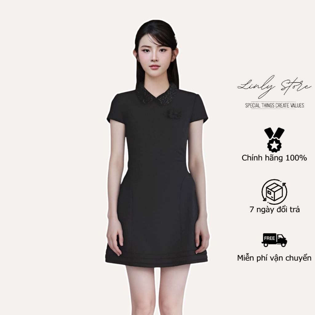 เดรสสายเดี่ยวคอปกบัวลูกปัดเลดี้ ชุดเดรสพองของผู้หญิงดอกไม้ Linly Store V-VPC18