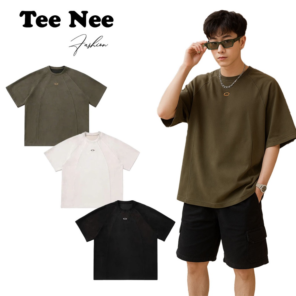 Teenee เสื้อยืดทรงหลวมทรงหลวมทําจาก Suede เสื้อยืดธรรมดา unisex พื้นฐานพร้อมสไตล์เฉพาะ