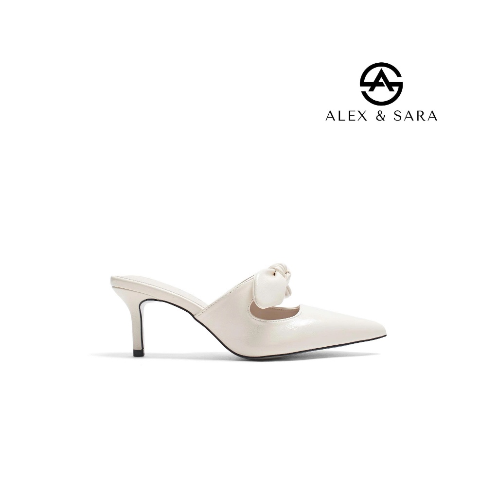 รองเท้าโลฟเฟอร์ส้นสูง 7 ซม. หินหัวแหลมโบว์ สไตล์เลดี้ไลค์ - LT101