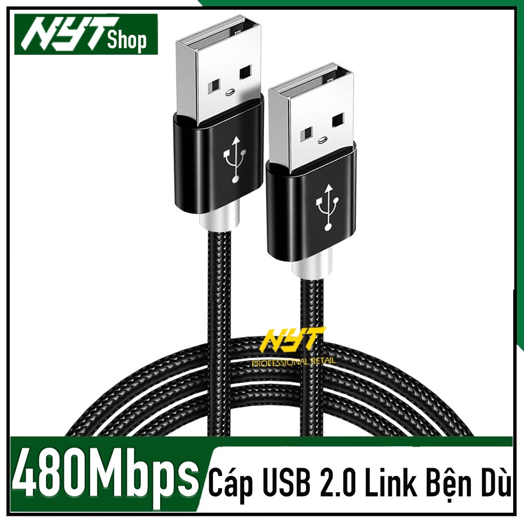 ของแท้ 480Mbps USB 2.0 Data Link สายเคเบิลถักชายกับชาย