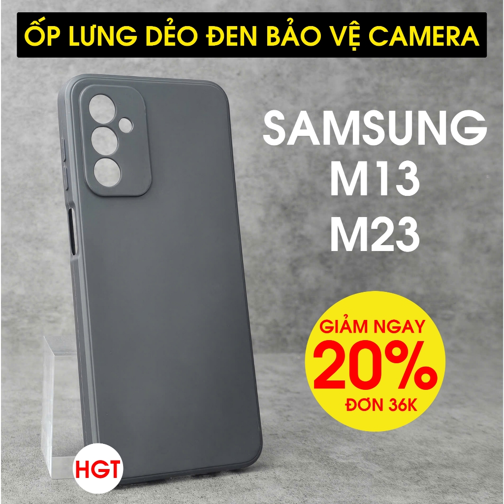 เคส Samsung M13 - M23 สีดํา ยืดหยุ่นและกระจกนิรภัย
