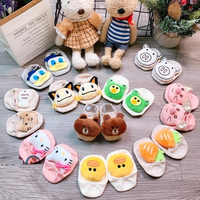 ถุงเท้าเด็กกันลื่นคอปกสั้น 3D 0-12 เดือน T85 del