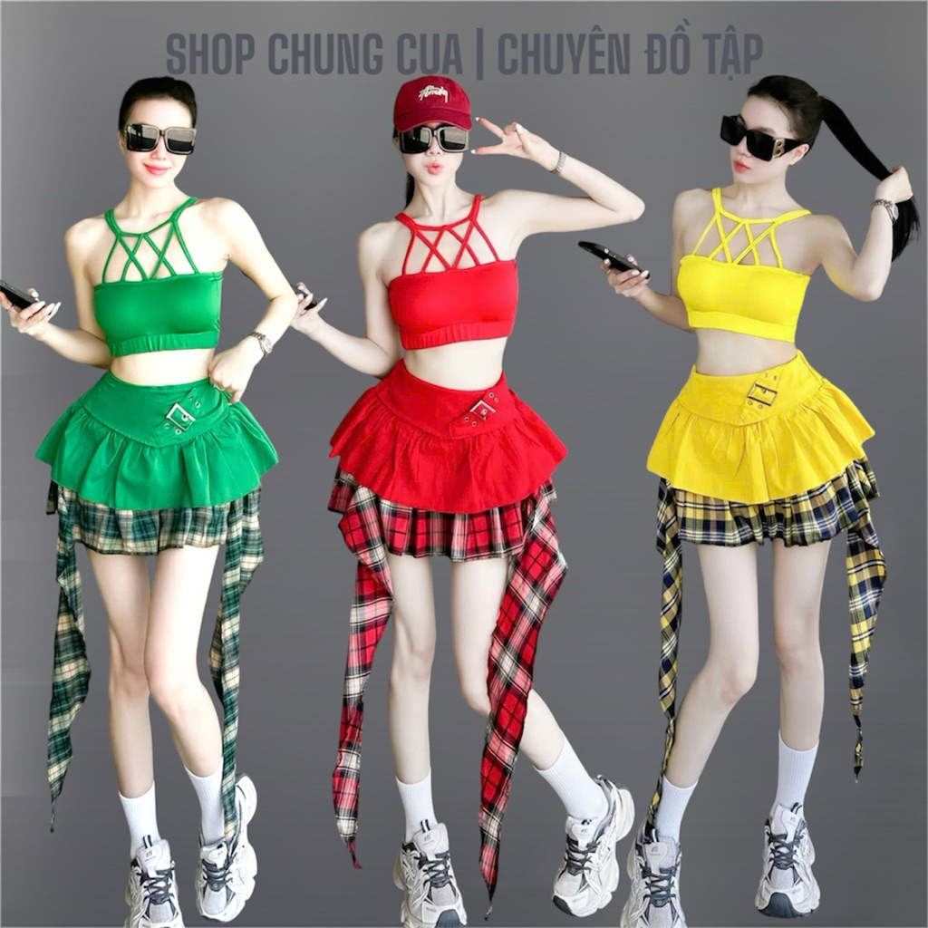 ผู้หญิง EXERCISE SET SOLD SEPARATY บราเสื้อยืด+กระโปรงสีกากีผสม zumba แอโรบิก กีฬาหลายสี