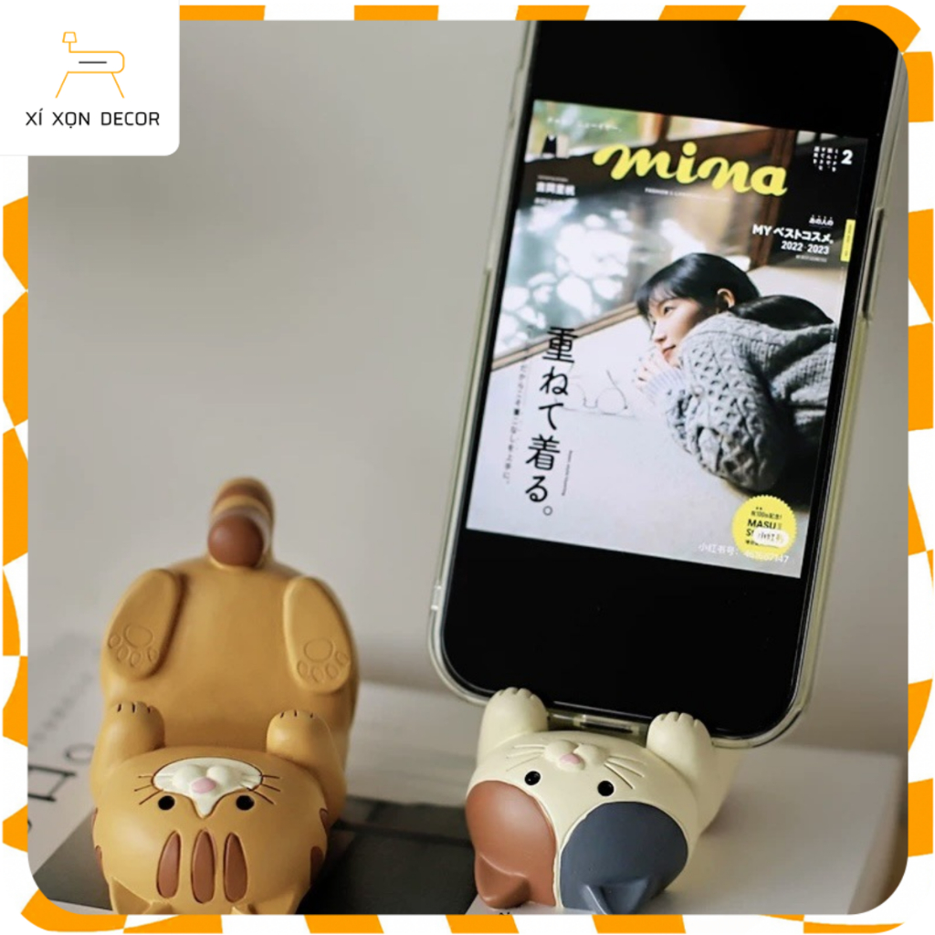 Xi Xen Decor - Zakka Mini Multifunctional Cat – ที่วางโทรศัพท์, ที่ใส่ปากกา, คลิปหนีบกระดาษสําหรับตก