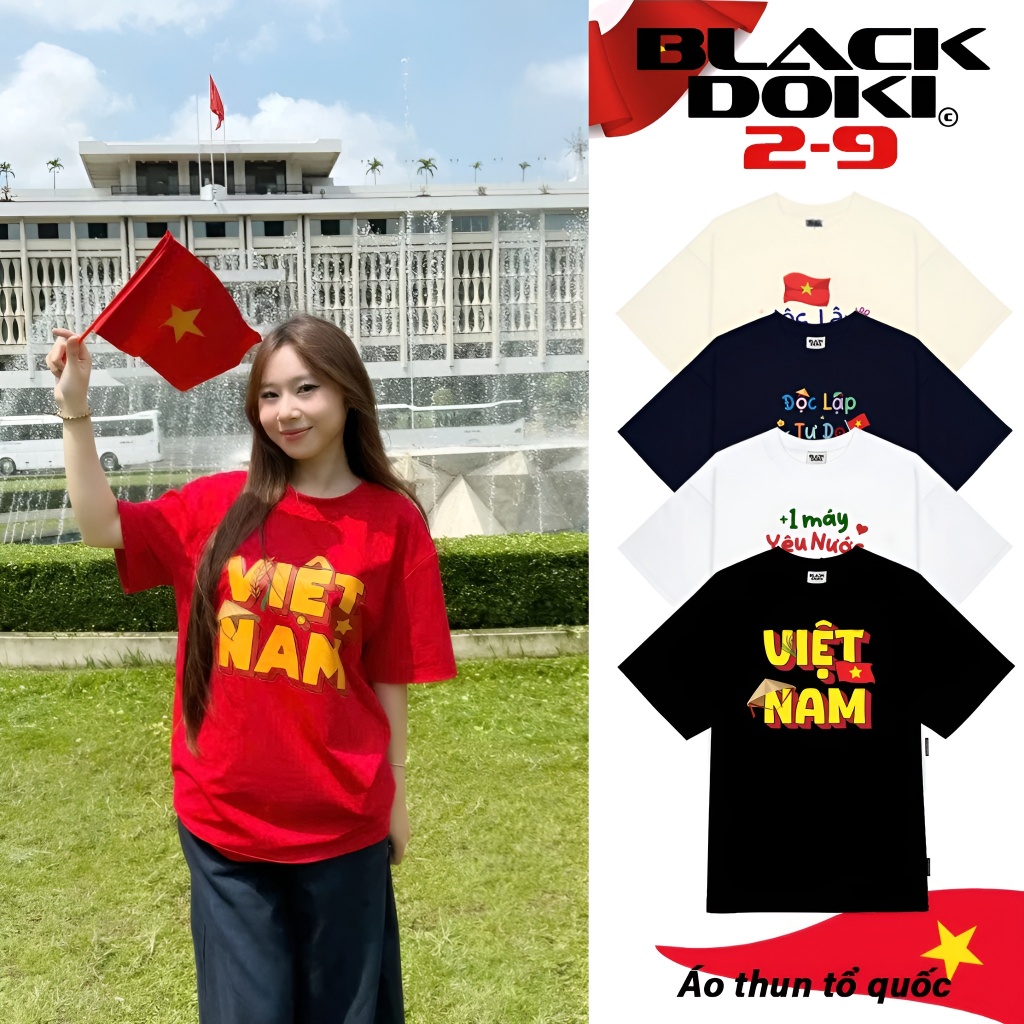 เสื้อยืด BLACKDOKI ทรงหลวม Vietnam I love คอกลม ผ้าคอตตอน 4c หนา โปร่ง พิมพ์ลายผสม