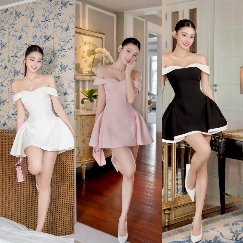 ชุดเดรสเปิดไหล่สุดหรูคอปกสีขาวสําหรับเจ้าสาว-HKT2T-store