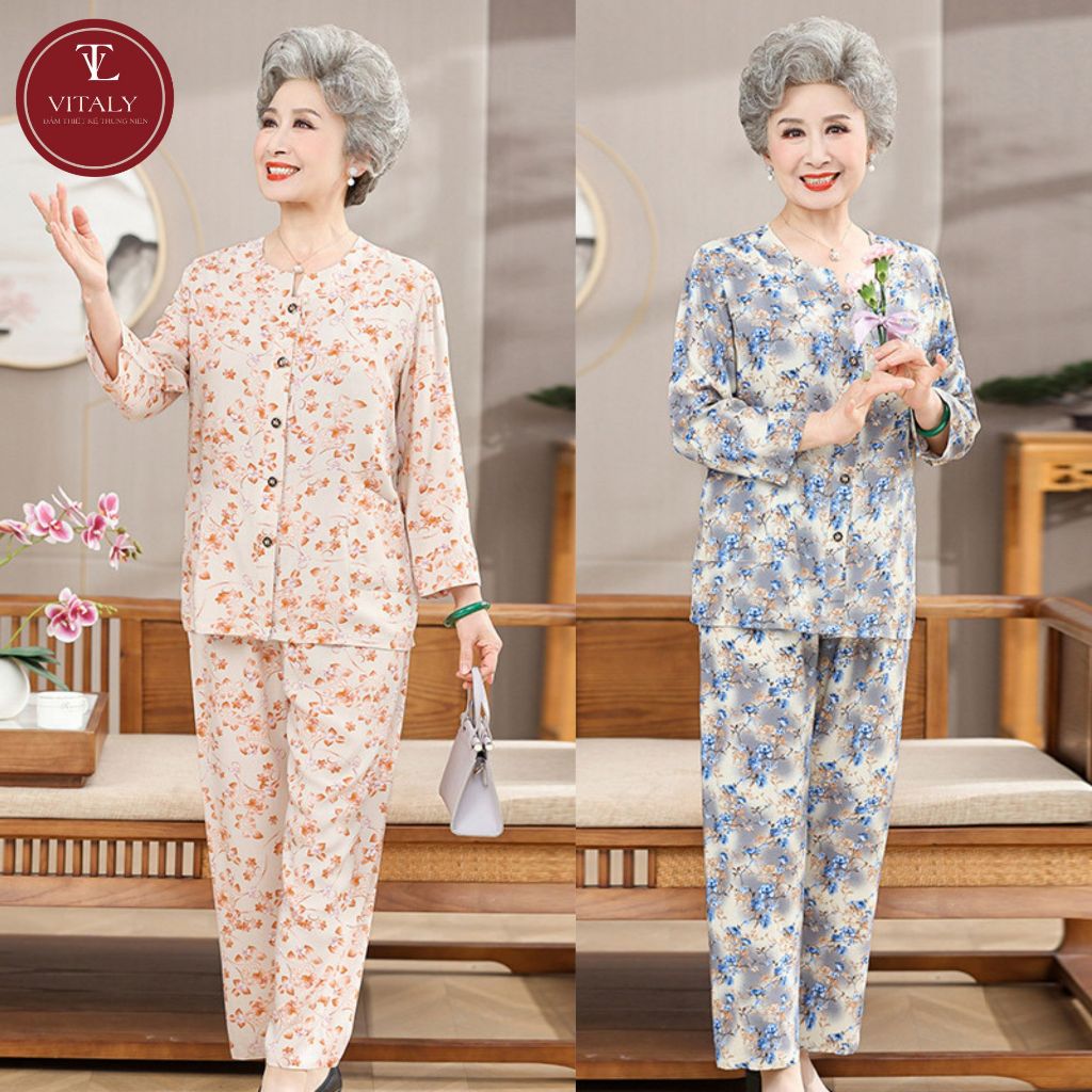 Vitaly คุณภาพสูงกลางอายุชุดสําหรับแม่และยายชุดผ้าไหมเกาหลีที่สวยงามและหรูหราชุดสําหรับสวมใส่ในบ้าน B