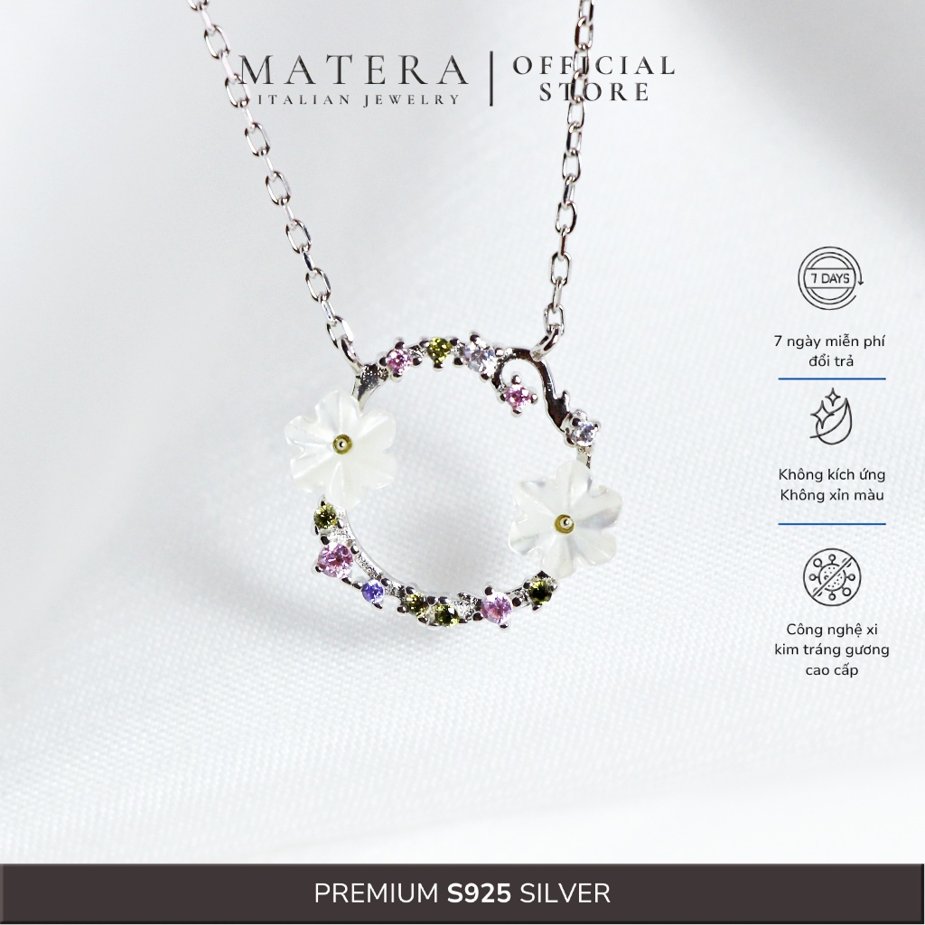 [สินค้าใหม่] Solaris Bloom MATERA S925 สร้อยคอเงินผู้หญิงวงกลมดอกไม้และหิน MDC72