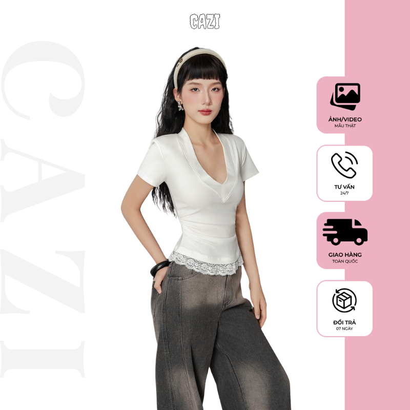 [Odd shirt] Cazi Tommi Top - เสื้อคอเต่าขาลูกไม้