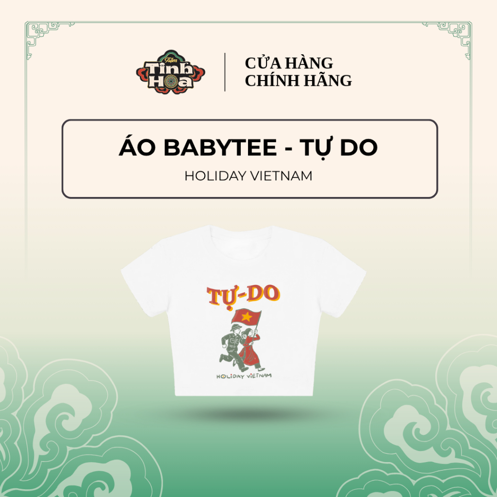 เสื้อยืดผู้หญิง Babytee Holiday Freedom ผ้าคอตตอนยืดสีขาว ฉลอง 2 กันยายน ทรงเข้ารูป - Essence Shop