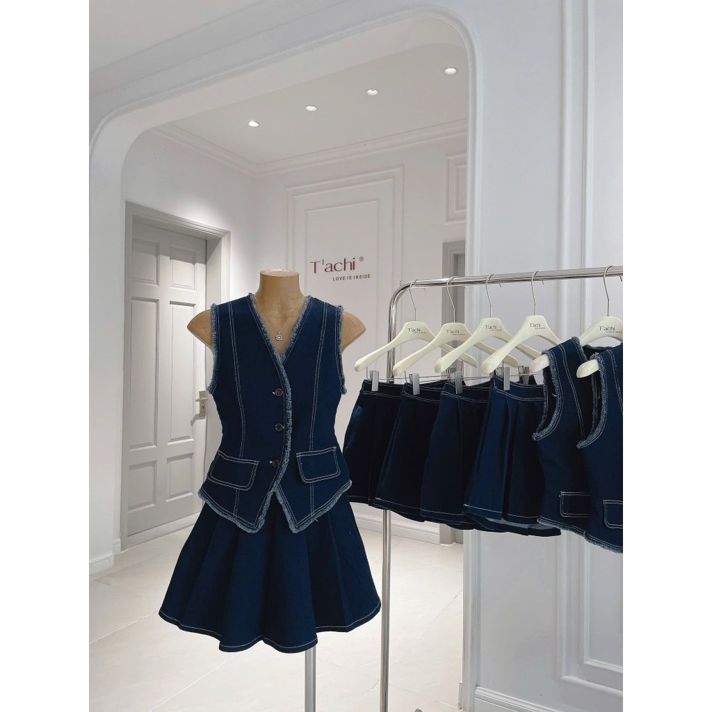 ชุดเสื้อกั๊กแขนกุด+กระโปรง - Jean SP022480 โรงกลั่น