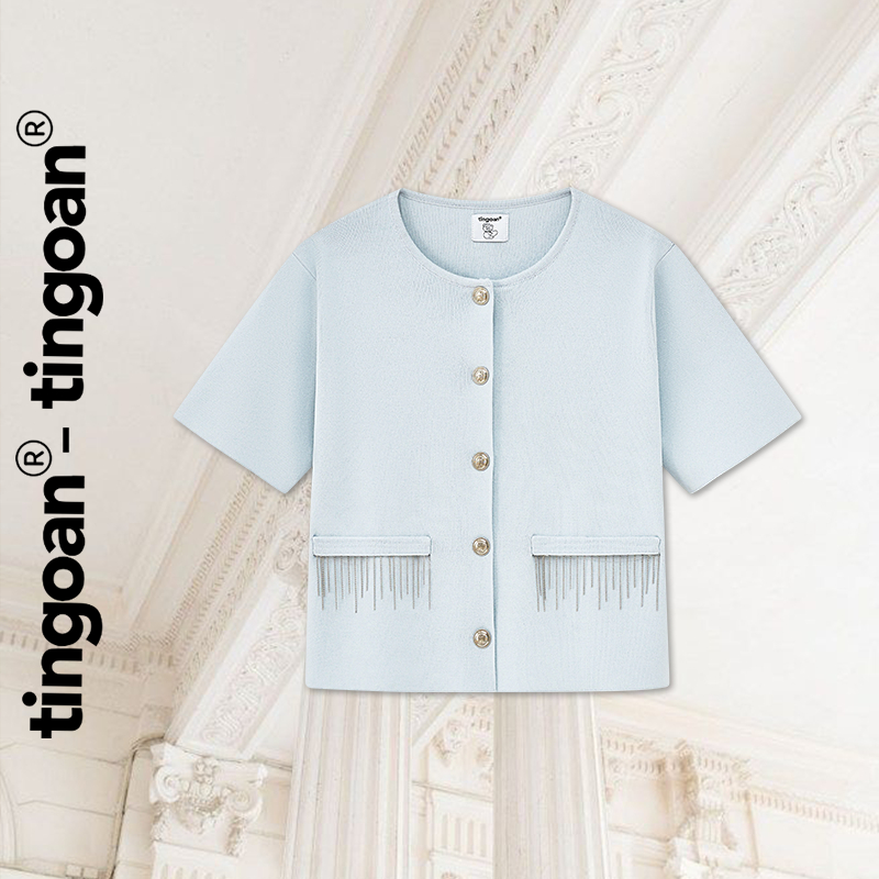 TINGOAN - เสื้อสเวตเตอร์คอกลมสีน้ําเงินพร้อมโซ่และคิ้วกระเป๋า MOLISA TOP/BLUE