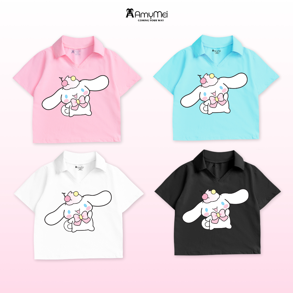 Cinnamoroll เสื้อครอปเด็กผู้หญิง Amymei เสื้อคอปกเด็กผู้หญิง 14-48kg ยางยืดผ้าฝ้าย 4c เรียบและเย็น A