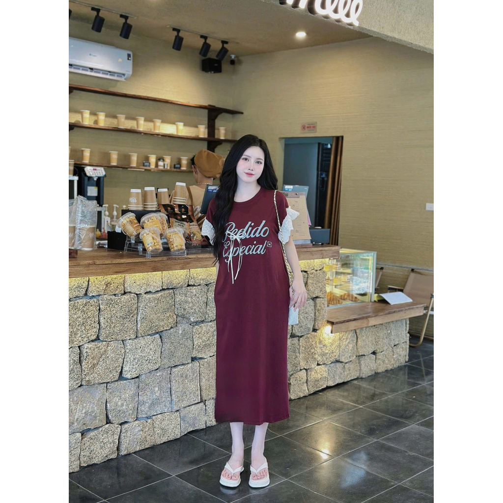 ชุดเดรสทรงตรงผู้หญิง -เดรสยาวลงพิมพ์ลาย เพดิโอ แขนโบว์ลูกไม้ปีกนางฟ้าคอกลมผ้าฝ้ายใส่หน้าร้อนแฟชั่น - รูปที่ 4