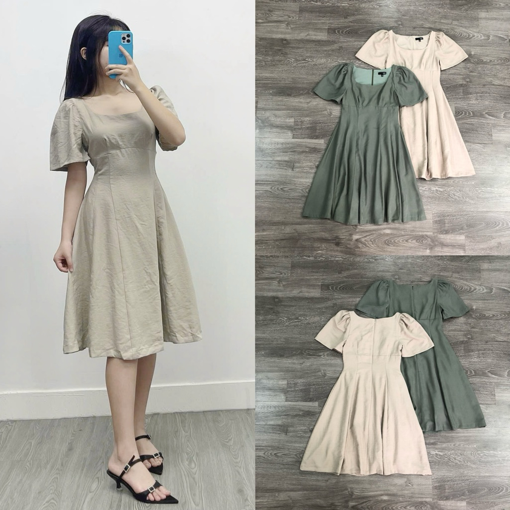 THE HIFU - เดรสคอเหลี่ยม A-Line ใส่สบาย ซิปหลัง มี 2 สี