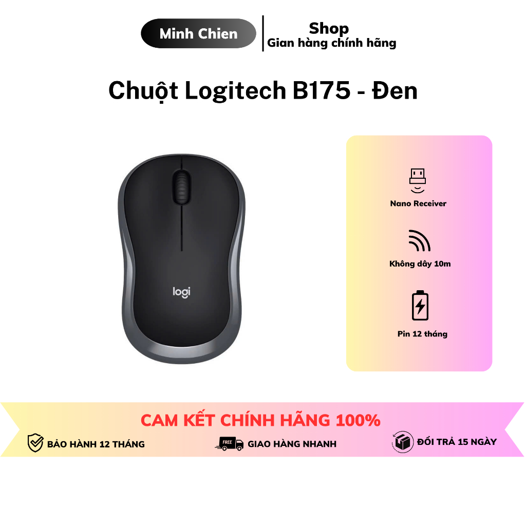 เมาส์ Logitech B175 - ตัวรับสัญญาณ USB ขนาดกะทัดรัด เหมาะสําหรับ PC/แล็ปท็อป