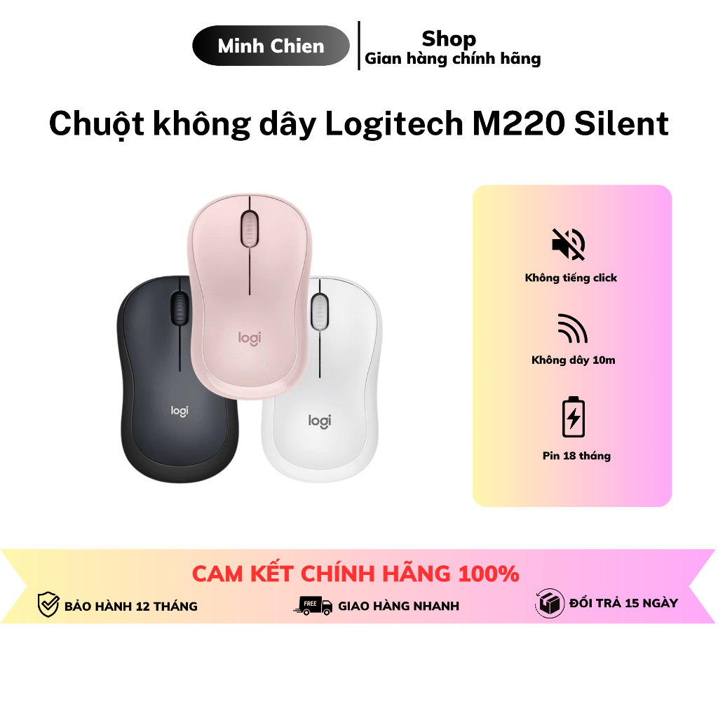 เมาส์ไร้สาย Logitech M220 Silent - ลดเสียงรบกวน USB แบตเตอรี่ 1.5 ปี เหมาะสําหรับ PC/Laptop