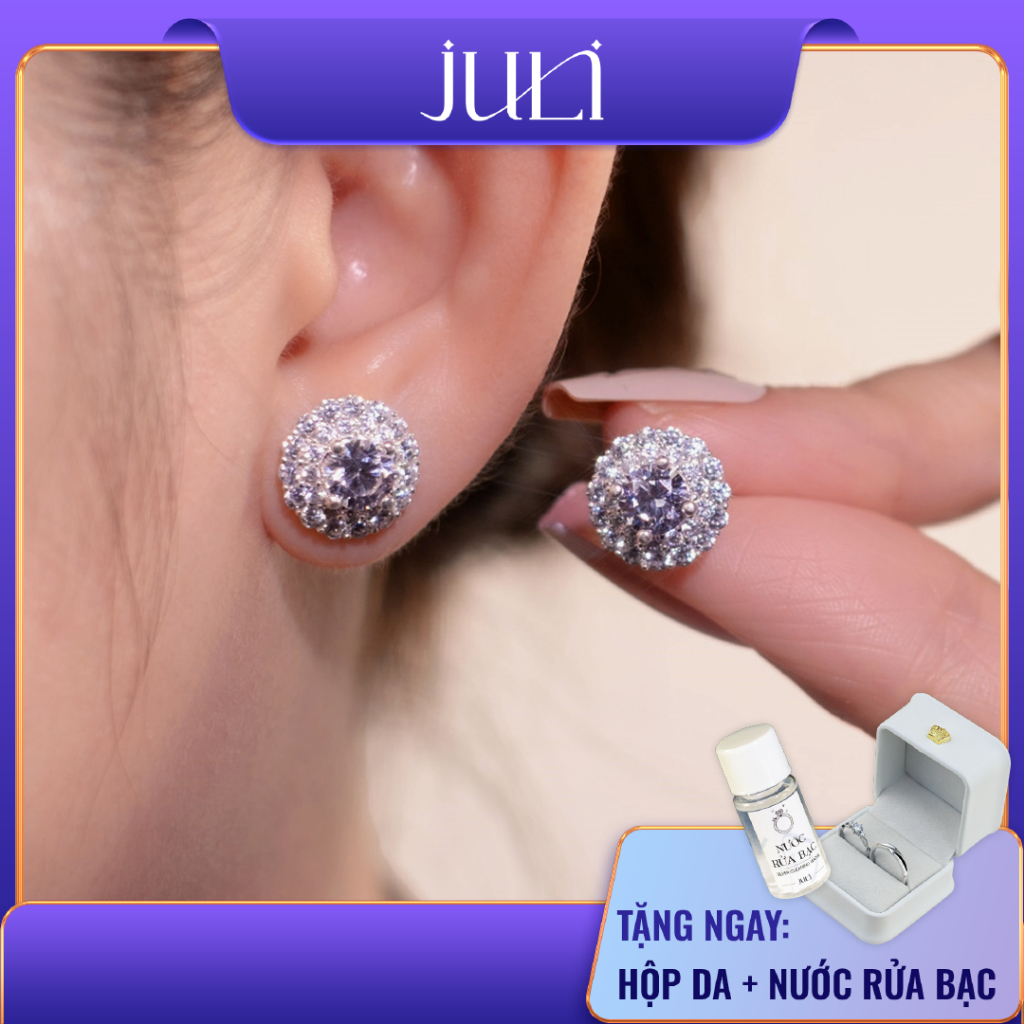 JULI SHOP ต่างหูเพชร 2 ชั้น พร้อมหิน | เงินอิตาลีนําเข้า100% | หรูหราสวมใส่บนผิวกระจ่างใส | KT3638 J