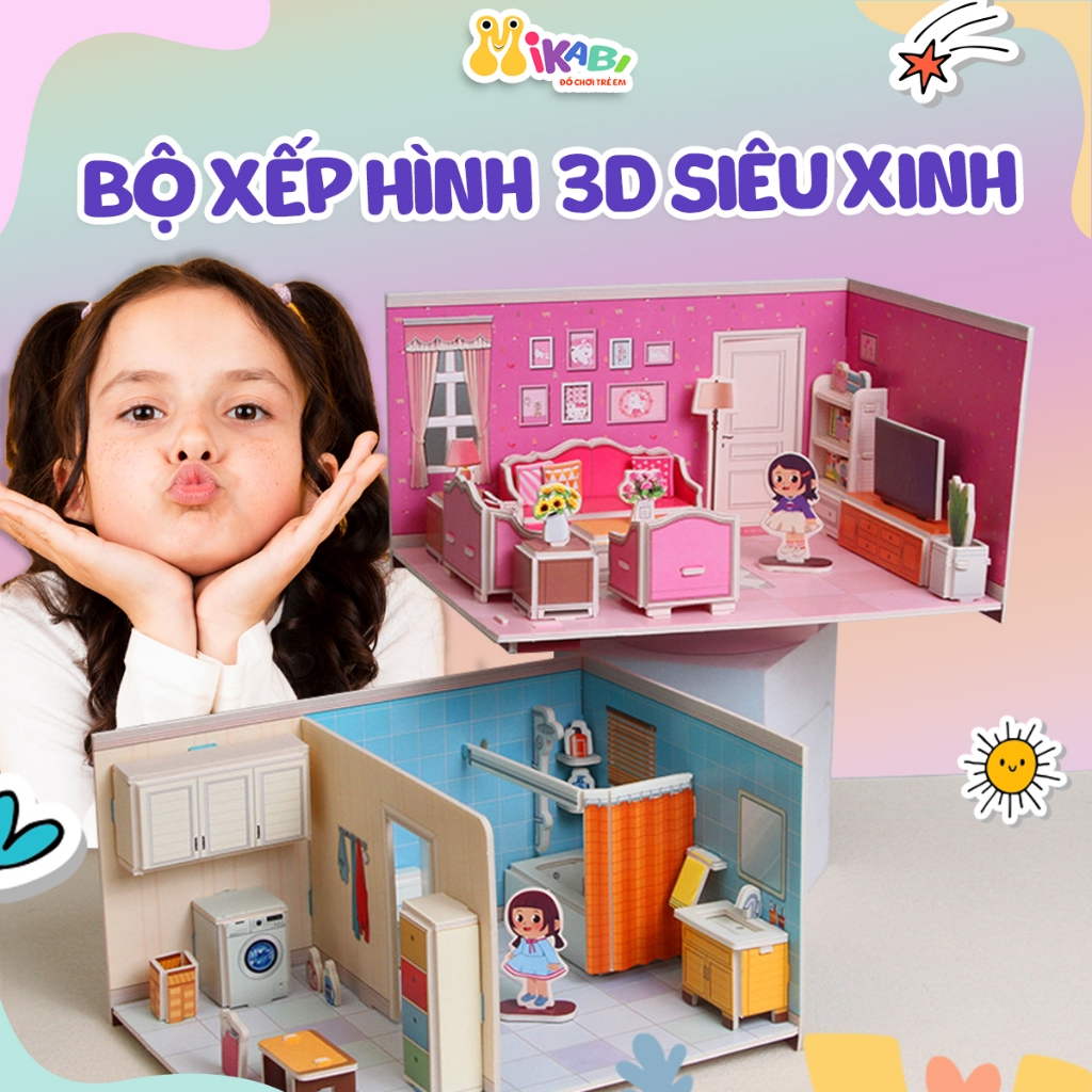 3D Puzzle House Combo 4 สมาร์ทประกอบฝาครอบโฟมชุด, 3D ปริศนาประกอบของเล่นหลายธีม - ของเล่น MIKABI