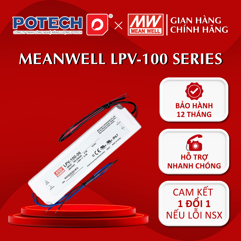 ไดร์เวอร์ LED LPV-100-5, LPV-100-12, LPV-100-24, LPV-100-36, แหล่งจ่ายไฟ MEANWELL ความจุ 100W