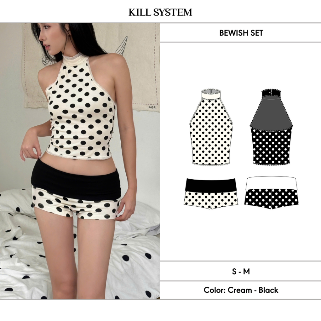 [SEPARATION AVAILABLE] เซ็ตเสื้อชั้นในสตรีลายจุดและกางเกงลายจุดเอวต่ําเพื่อทําให้รูปร่างของคุณ BEWISH - KILL SYSTEM