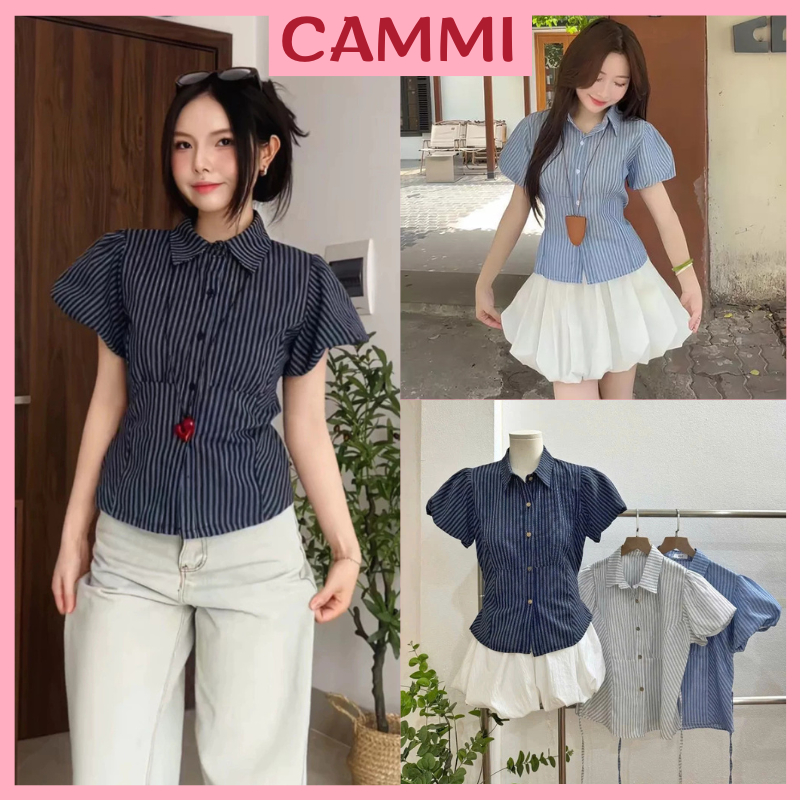 เสื้อเชิ้ตแขนสั้นผู้หญิงคอปก Duc Chit ทรงเอวกลาง เนื้อหยาบนุ่มเท่ เสื้อเชิ้ตผู้หญิงลายสก๊อตสไตล์เกาหลี HA347