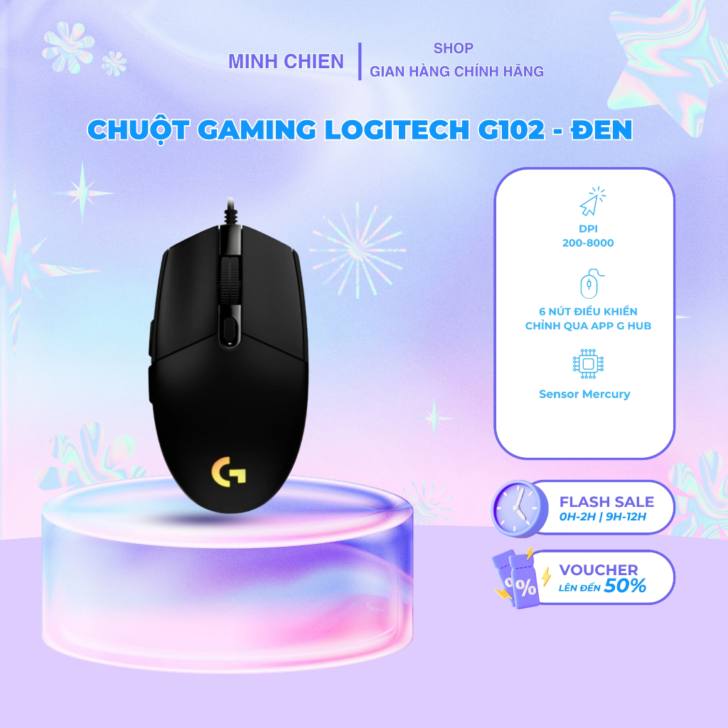 เมาส์สําหรับเล่นเกม Logitech G102 - สีดํา (Gen 2) Lightync RGB - การปรับแต่งมาโคร - รับแอป G Hub