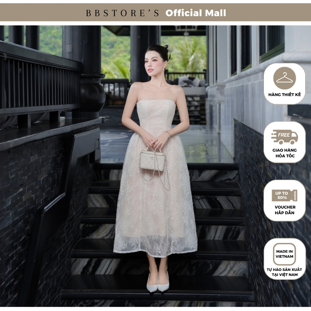 SA [BBSTORE] ชุดเดรสปาร์ตี้เลื่อมลูกไม้ยาว (มีเสื้อคลุมตาข่าย) - D4508T