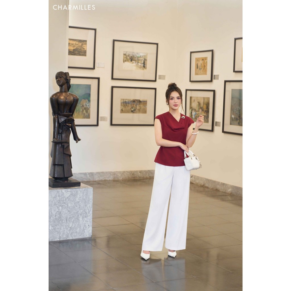 CHARMILLES SET เสื้อปาดไหล่ คอตัก - กางเกงขากว้าง 25MA126DO - 24MQ021.2TR