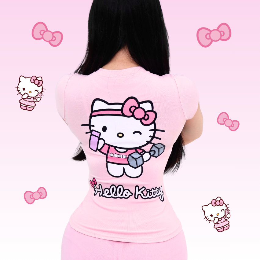 Babytee เสื้อเชิ้ตผ้าฝ้ายพิมพ์ลายผู้หญิง Hello Kitty สําหรับยิม - Kuhess B2