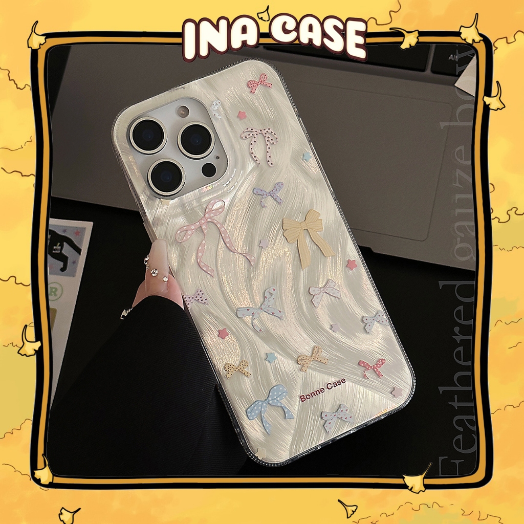 เคส iphone สีเงินโบว์หวาน 17promax/ 17pro/ 17air/ 17/ 16promax/ 16pro/ 16plus/ 16/ 15promax/ 15pro/ 