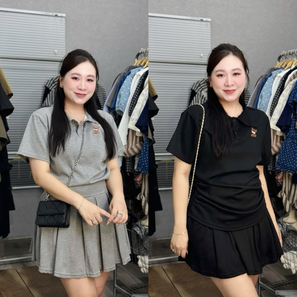 Umi polo Set ปักชายกระโปรงจับจีบ BIGSIZE ( 21358 )