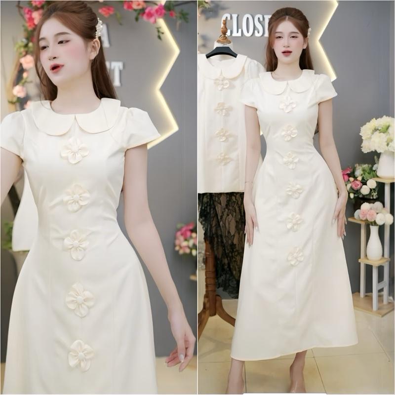 (สั้นพร้อมกางเกง) Y55 Van Akara เดรสแขนกุดทรงเอเลดี้หรูหราอ่อนโยนพร้อมแอพลายดอกไม้และคอปกนัวเนีย