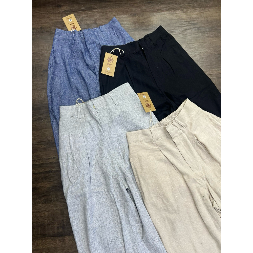 WEST MIX WIDE-WRIST PANTS ยางยืด 10cm _ สํานักงานยาว 98-100cm - ผ้าลินินล้าง