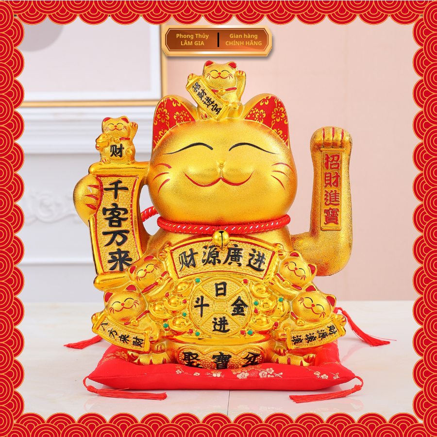 [GENUINE] Golden Fortune Cat Waving Good Luck Lam Gia Maneki-Neko Japan LJ Gold