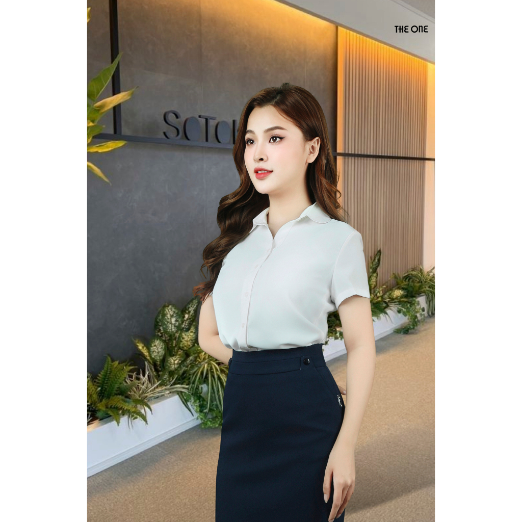 เสื้อเชิ้ตแขนสั้นผ้าไหมสีขาวคอปกเยอรมันและแขนกลม ADV1063LTR