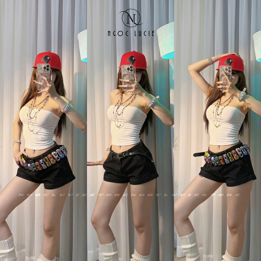 Q47 - กางเกงขาสั้นยีนเอวต่ําขั้นพื้นฐาน ไดนามิก สไตล์สบาย - เงิน Lucie