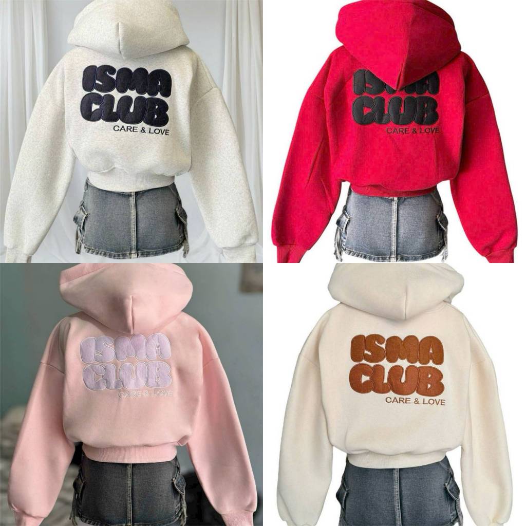 ISAM CLUB Boxy Form นูนพิมพ์ Zip Hoodie เหมาะสําหรับผู้ชายและผู้หญิงคุณภาพสูง COTTON Flannel