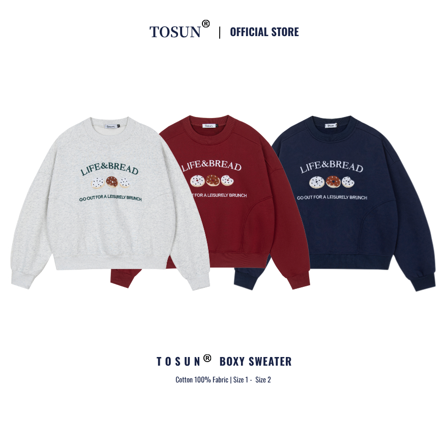 TOSUN เสื้อสเวตเตอร์ทรงกล่องสําหรับผู้ชายและผู้หญิงปักลายเค้กขนแกะผ้าฝ้ายหนาเรียบ S31