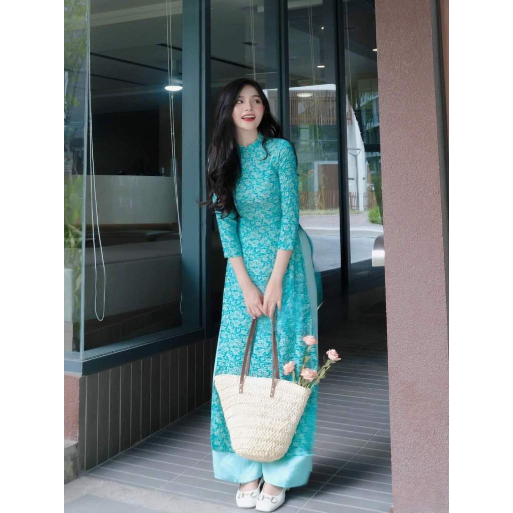 MULTI-COLOR damask ao dai พร้อมคอปก 2P